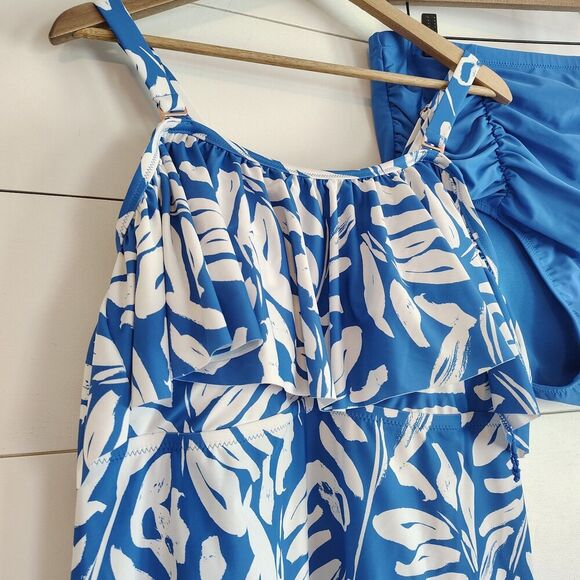 Raisins Curve Blue Tankini Two Piece Swimsuit Beach Bright Tropical Sz 24W 22W - Picture 2 of 14